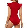 image:imageMANGOPOP Womens Deep V Neck Ruffle Sleeveless Body Suits Tank Top Bodysuit Going Out Sexy Fitted Summer Trendy OutfitsRed