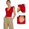 image:imageMANGOPOP Womens Deep V Neck Ruffle Sleeveless Body Suits Tank Top Bodysuit Going Out Sexy Fitted Summer Trendy OutfitsRed