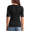 image:imageMANGOPOP Womens Half Sleeve Boat Neck Top Mid Elbow 34 Sleeve T Shirts Going Out Casual Trendy 2026Black