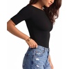 image:imageMANGOPOP Womens Half Sleeve Boat Neck Top Mid Elbow 34 Sleeve T Shirts Going Out Casual Trendy 2026Black