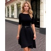 image:imageMANGOPOP Womens Half Sleeve Boat Neck Top Mid Elbow 34 Sleeve T Shirts Going Out Casual Trendy 2026Black