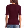 image:imageMANGOPOP Womens Half Sleeve Boat Neck Top Mid Elbow 34 Sleeve T Shirts Going Out Casual Trendy 2026Burgundy
