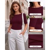 image:imageMANGOPOP Womens Half Sleeve Boat Neck Top Mid Elbow 34 Sleeve T Shirts Going Out Casual Trendy 2026Burgundy