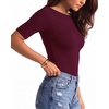 image:imageMANGOPOP Womens Half Sleeve Boat Neck Top Mid Elbow 34 Sleeve T Shirts Going Out Casual Trendy 2026Burgundy