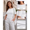 image:imageMANGOPOP Womens Half Sleeve Boat Neck Top Mid Elbow 34 Sleeve T Shirts Going Out Casual Trendy 2026Creamy White
