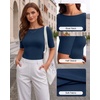 image:imageMANGOPOP Womens Half Sleeve Boat Neck Top Mid Elbow 34 Sleeve T Shirts Going Out Casual Trendy 2026Deep Blue