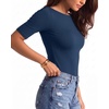 image:imageMANGOPOP Womens Half Sleeve Boat Neck Top Mid Elbow 34 Sleeve T Shirts Going Out Casual Trendy 2026Deep Blue