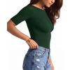 image:imageMANGOPOP Womens Half Sleeve Boat Neck Top Mid Elbow 34 Sleeve T Shirts Going Out Casual Trendy 2026Deep Green