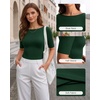 image:imageMANGOPOP Womens Half Sleeve Boat Neck Top Mid Elbow 34 Sleeve T Shirts Going Out Casual Trendy 2026Deep Green