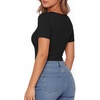 image:imageMANGOPOP Womens Henley Shirt Scoop Neck Button Down Ribbed Bodysuits Sleeveless Tank Tops Body SuitA01short Sleeve Black
