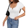 image:imageMANGOPOP Womens Henley Shirt Scoop Neck Button Down Ribbed Bodysuits Sleeveless Tank Tops Body SuitA02short Sleeve White
