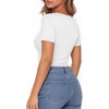 image:imageMANGOPOP Womens Henley Shirt Scoop Neck Button Down Ribbed Bodysuits Sleeveless Tank Tops Body SuitA02short Sleeve White