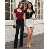 image:imageMANGOPOP Womens Henley Shirt Scoop Neck Button Down Ribbed Bodysuits Sleeveless Tank Tops Body SuitAshort Sleeve Burgundy