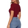 image:imageMANGOPOP Womens Henley Shirt Scoop Neck Button Down Ribbed Bodysuits Sleeveless Tank Tops Body SuitAshort Sleeve Burgundy