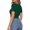 image:imageMANGOPOP Womens Henley Shirt Scoop Neck Button Down Ribbed Bodysuits Sleeveless Tank Tops Body SuitAshort Sleeve Deep Green