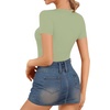 image:imageMANGOPOP Womens Henley Shirt Scoop Neck Button Down Ribbed Bodysuits Sleeveless Tank Tops Body SuitAshort Sleeve Fern Green
