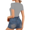 image:imageMANGOPOP Womens Henley Shirt Scoop Neck Button Down Ribbed Bodysuits Sleeveless Tank Tops Body SuitAshort Sleeve Grey