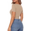 image:imageMANGOPOP Womens Henley Shirt Scoop Neck Button Down Ribbed Bodysuits Sleeveless Tank Tops Body SuitAshort Sleeve Light Camel