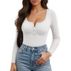 image:imageMANGOPOP Womens Henley Shirt Scoop Neck Button Down Ribbed Bodysuits Sleeveless Tank Tops Body SuitB02long Sleeve White