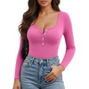 image:imageMANGOPOP Womens Henley Shirt Scoop Neck Button Down Ribbed Bodysuits Sleeveless Tank Tops Body SuitBlong Sleeve Blush