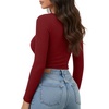 image:imageMANGOPOP Womens Henley Shirt Scoop Neck Button Down Ribbed Bodysuits Sleeveless Tank Tops Body SuitBlong Sleeve Burgundy