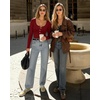 image:imageMANGOPOP Womens Henley Shirt Scoop Neck Button Down Ribbed Bodysuits Sleeveless Tank Tops Body SuitBlong Sleeve Burgundy