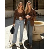 image:imageMANGOPOP Womens Henley Shirt Scoop Neck Button Down Ribbed Bodysuits Sleeveless Tank Tops Body SuitBlong Sleeve Coffee