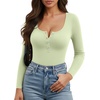 image:imageMANGOPOP Womens Henley Shirt Scoop Neck Button Down Ribbed Bodysuits Sleeveless Tank Tops Body SuitBlong Sleeve Fern Green