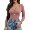 image:imageMANGOPOP Womens Henley Shirt Scoop Neck Button Down Ribbed Bodysuits Sleeveless Tank Tops Body SuitBlong Sleeve Marsala