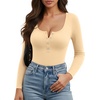 image:imageMANGOPOP Womens Henley Shirt Scoop Neck Button Down Ribbed Bodysuits Sleeveless Tank Tops Body SuitBlong Sleeve Nude