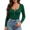 image:imageMANGOPOP Womens Henley Shirt Scoop Neck Button Down Ribbed Bodysuits Sleeveless Tank Tops Body SuitCfleece Lined Deep Green