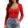 image:imageMANGOPOP Womens Henley Shirt Scoop Neck Button Down Ribbed Bodysuits Sleeveless Tank Tops Body SuitCfleece Lined Red