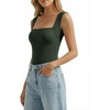 image:imageMANGOPOP Womens Square Neck Tank Top Bodysuit Sleeveless Backless Double Lined Fitted Body Suits Trendy Going Out TopsDeep Green