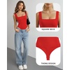 image:imageMANGOPOP Womens Square Neck Tank Top Bodysuit Sleeveless Backless Double Lined Fitted Body Suits Trendy Going Out TopsRed