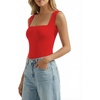 image:imageMANGOPOP Womens Square Neck Tank Top Bodysuit Sleeveless Backless Double Lined Fitted Body Suits Trendy Going Out TopsRed