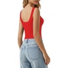 image:imageMANGOPOP Womens Square Neck Tank Top Bodysuit Sleeveless Backless Double Lined Fitted Body Suits Trendy Going Out TopsRed