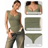 image:imageMANGOPOP Womens Sweetheart Neck Sleeveless Thong Bodysuit Sexy Mesh Ruched Double Lined Tank Top Body Suits Going Out TopsArmy Green
