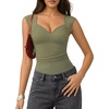 image:imageMANGOPOP Womens Sweetheart Neck Sleeveless Thong Bodysuit Sexy Mesh Ruched Double Lined Tank Top Body Suits Going Out TopsArmy Green