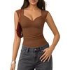 image:imageMANGOPOP Womens Sweetheart Neck Sleeveless Thong Bodysuit Sexy Mesh Ruched Double Lined Tank Top Body Suits Going Out TopsBrown