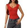 image:imageMANGOPOP Womens Sweetheart Neck Sleeveless Thong Bodysuit Sexy Mesh Ruched Double Lined Tank Top Body Suits Going Out TopsRed