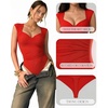 image:imageMANGOPOP Womens Sweetheart Neck Sleeveless Thong Bodysuit Sexy Mesh Ruched Double Lined Tank Top Body Suits Going Out TopsRed