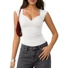 image:imageMANGOPOP Womens Sweetheart Neck Sleeveless Thong Bodysuit Sexy Mesh Ruched Double Lined Tank Top Body Suits Going Out TopsWhite