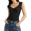 image:imageMANGOPOP Womens Sweetheart Neckline Thong Bodysuit Ruched V Neck Tank Top Body Suits Double Lined Sleeveless Going Out TopsA01 Black