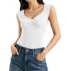image:imageMANGOPOP Womens Sweetheart Neckline Thong Bodysuit Ruched V Neck Tank Top Body Suits Double Lined Sleeveless Going Out TopsA02 White