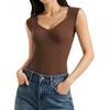 image:imageMANGOPOP Womens Sweetheart Neckline Thong Bodysuit Ruched V Neck Tank Top Body Suits Double Lined Sleeveless Going Out TopsCoffee