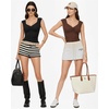 image:imageMANGOPOP Womens Sweetheart Neckline Thong Bodysuit Ruched V Neck Tank Top Body Suits Double Lined Sleeveless Going Out TopsCoffee