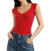 image:imageMANGOPOP Womens Sweetheart Neckline Thong Bodysuit Ruched V Neck Tank Top Body Suits Double Lined Sleeveless Going Out TopsRed