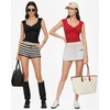 image:imageMANGOPOP Womens Sweetheart Neckline Thong Bodysuit Ruched V Neck Tank Top Body Suits Double Lined Sleeveless Going Out TopsRed