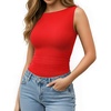 image:imageMANGOPOP Womens Tank Top Mesh Ruched Bodysuit Boat Neck Double Lined Sleeveless Thong Body Suit Going Out Summer Tops03 Red