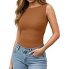 image:imageMANGOPOP Womens Tank Top Mesh Ruched Bodysuit Boat Neck Double Lined Sleeveless Thong Body Suit Going Out Summer Tops04 Brown